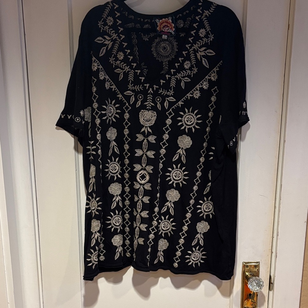 Embroidered Black and White Women's Top